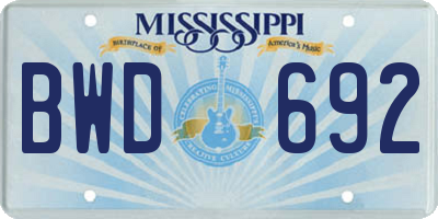 MS license plate BWD692