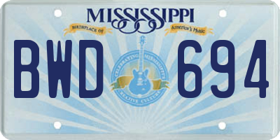 MS license plate BWD694