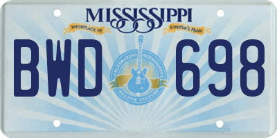 MS license plate BWD698