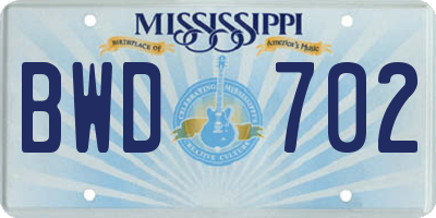 MS license plate BWD702