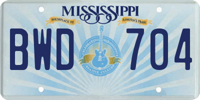 MS license plate BWD704