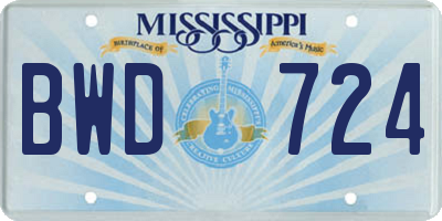 MS license plate BWD724
