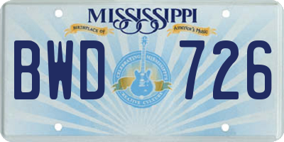 MS license plate BWD726