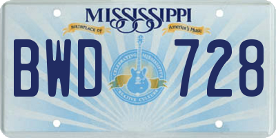 MS license plate BWD728