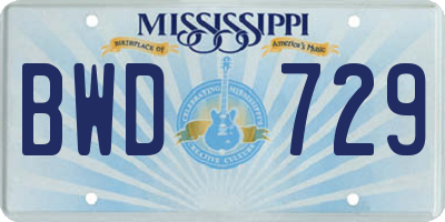 MS license plate BWD729