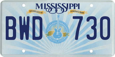 MS license plate BWD730