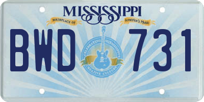MS license plate BWD731