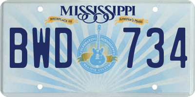 MS license plate BWD734