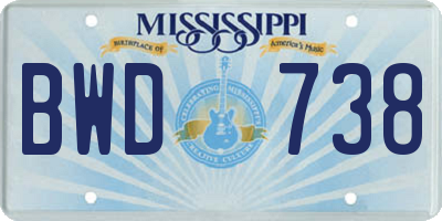 MS license plate BWD738