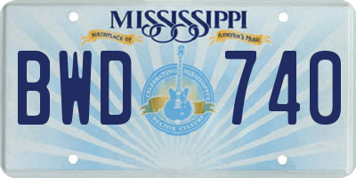 MS license plate BWD740