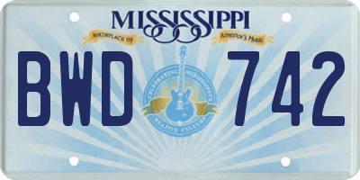 MS license plate BWD742