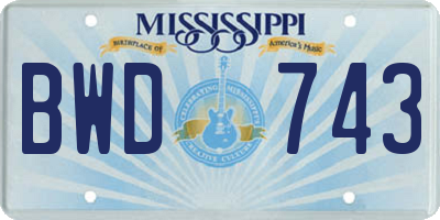 MS license plate BWD743