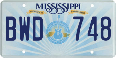 MS license plate BWD748