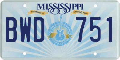 MS license plate BWD751