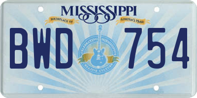MS license plate BWD754