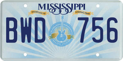 MS license plate BWD756