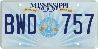MS license plate BWD757