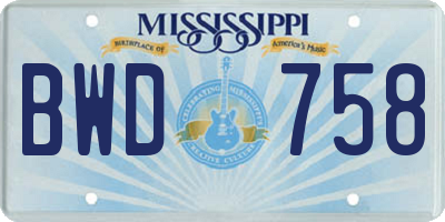 MS license plate BWD758