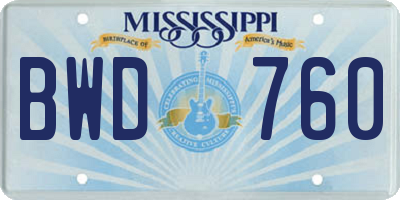 MS license plate BWD760