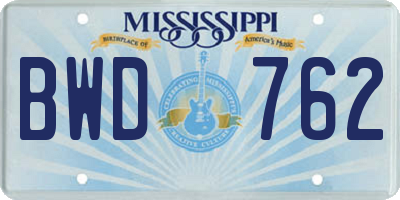 MS license plate BWD762
