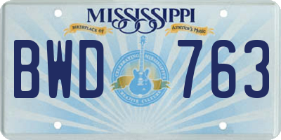 MS license plate BWD763