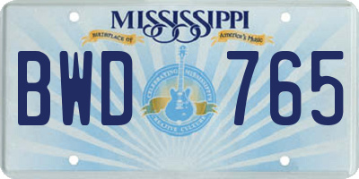 MS license plate BWD765