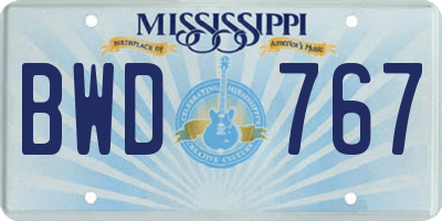 MS license plate BWD767