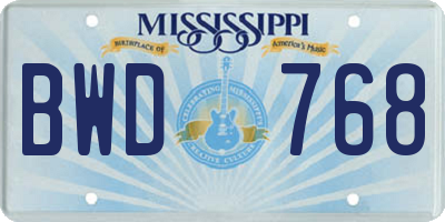 MS license plate BWD768