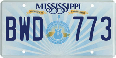 MS license plate BWD773