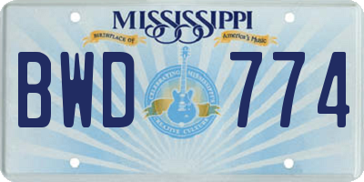 MS license plate BWD774