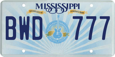 MS license plate BWD777