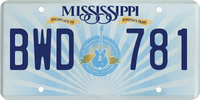 MS license plate BWD781