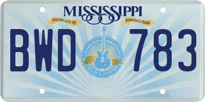 MS license plate BWD783