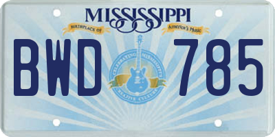 MS license plate BWD785