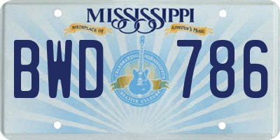 MS license plate BWD786