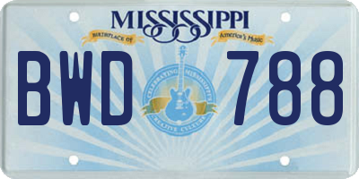 MS license plate BWD788