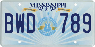 MS license plate BWD789