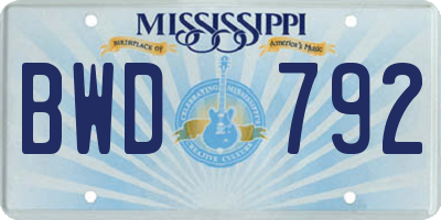 MS license plate BWD792