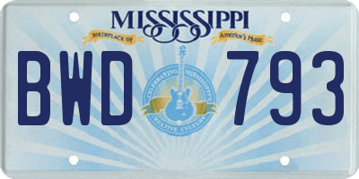 MS license plate BWD793