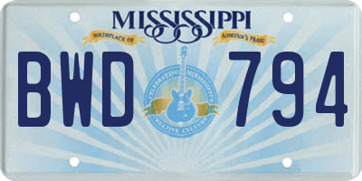 MS license plate BWD794