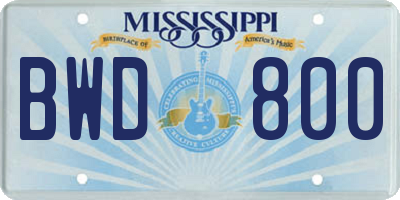 MS license plate BWD800