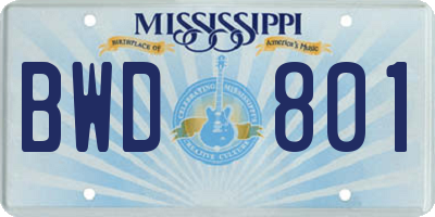 MS license plate BWD801