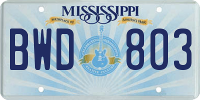MS license plate BWD803