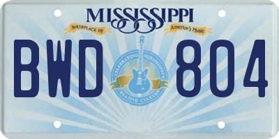 MS license plate BWD804