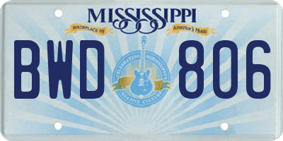 MS license plate BWD806