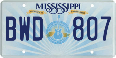 MS license plate BWD807