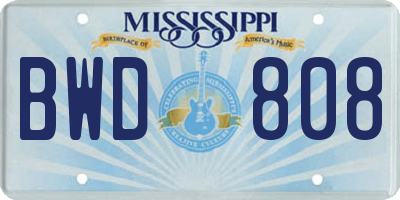 MS license plate BWD808