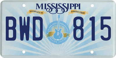 MS license plate BWD815