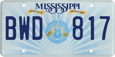 MS license plate BWD817