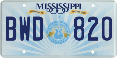MS license plate BWD820